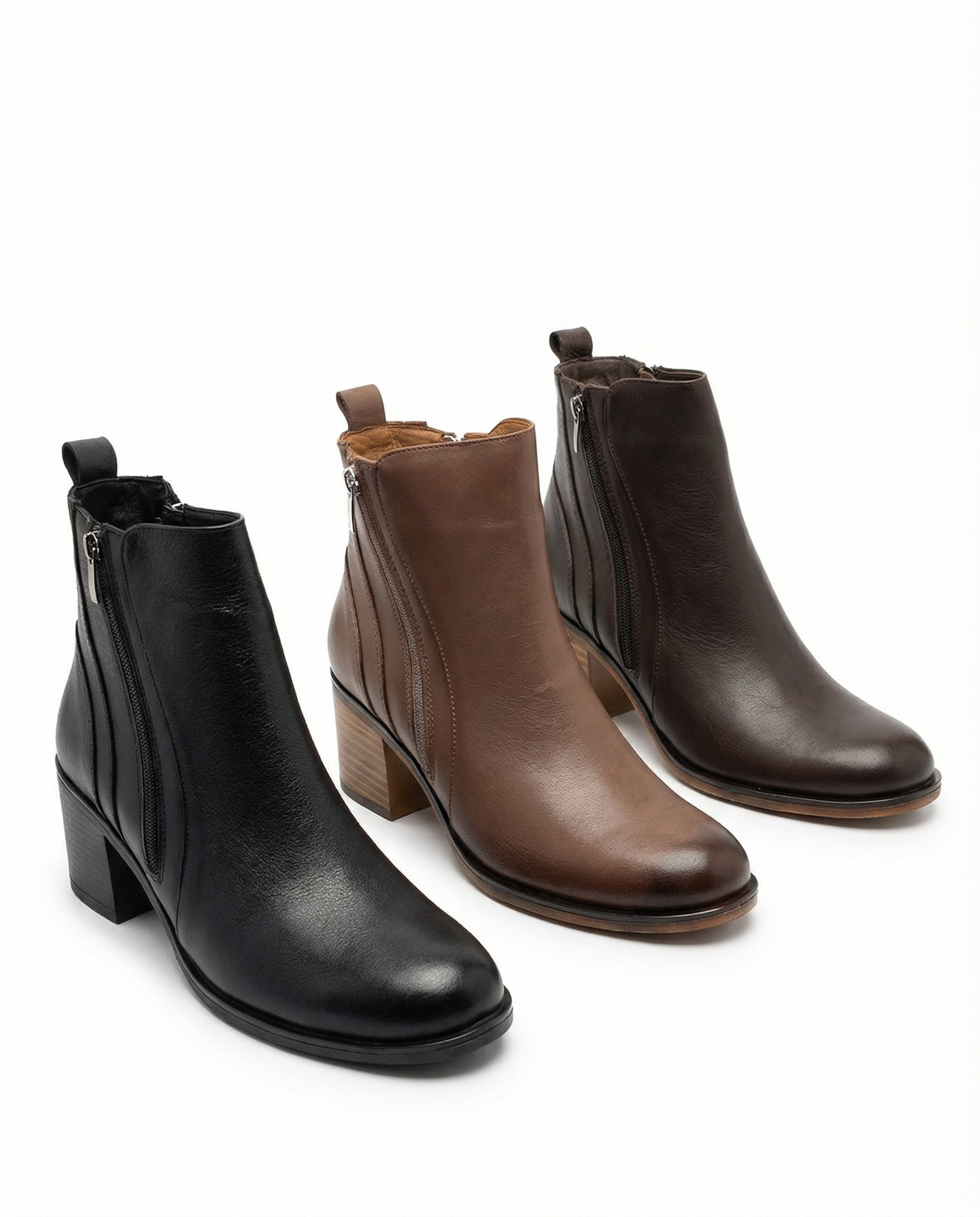 Handgefertigte Leder-Stiefeletten mit Vintage-Finish & Reißverschluss (303)