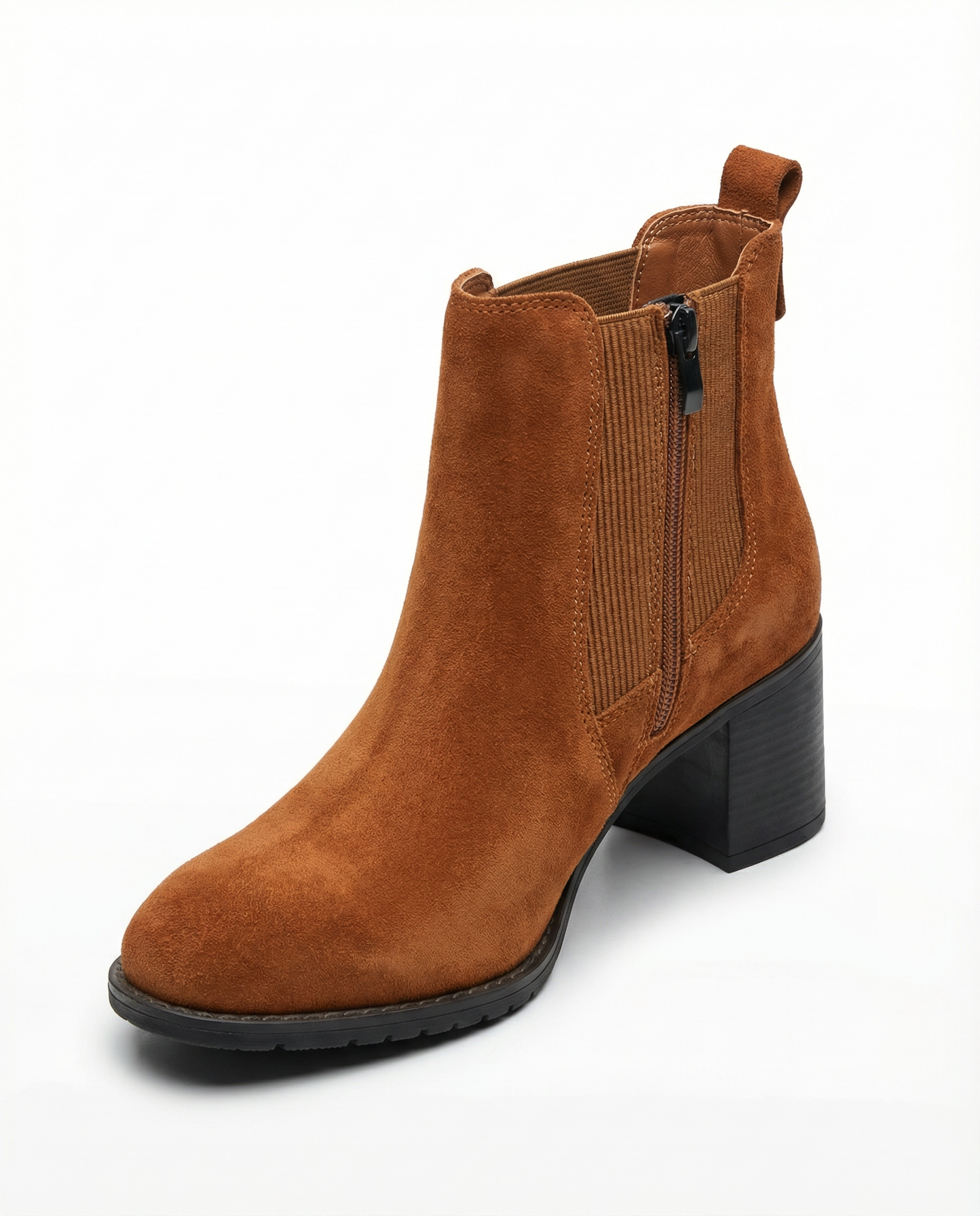 Handgefertigte Wildleder-Stiefelette in Cognac (9805)