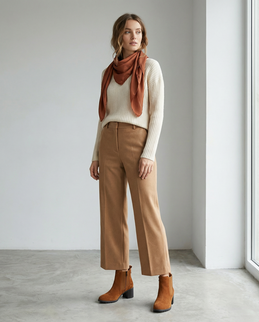 Handgefertigte Wildleder-Stiefelette in Cognac (9805)